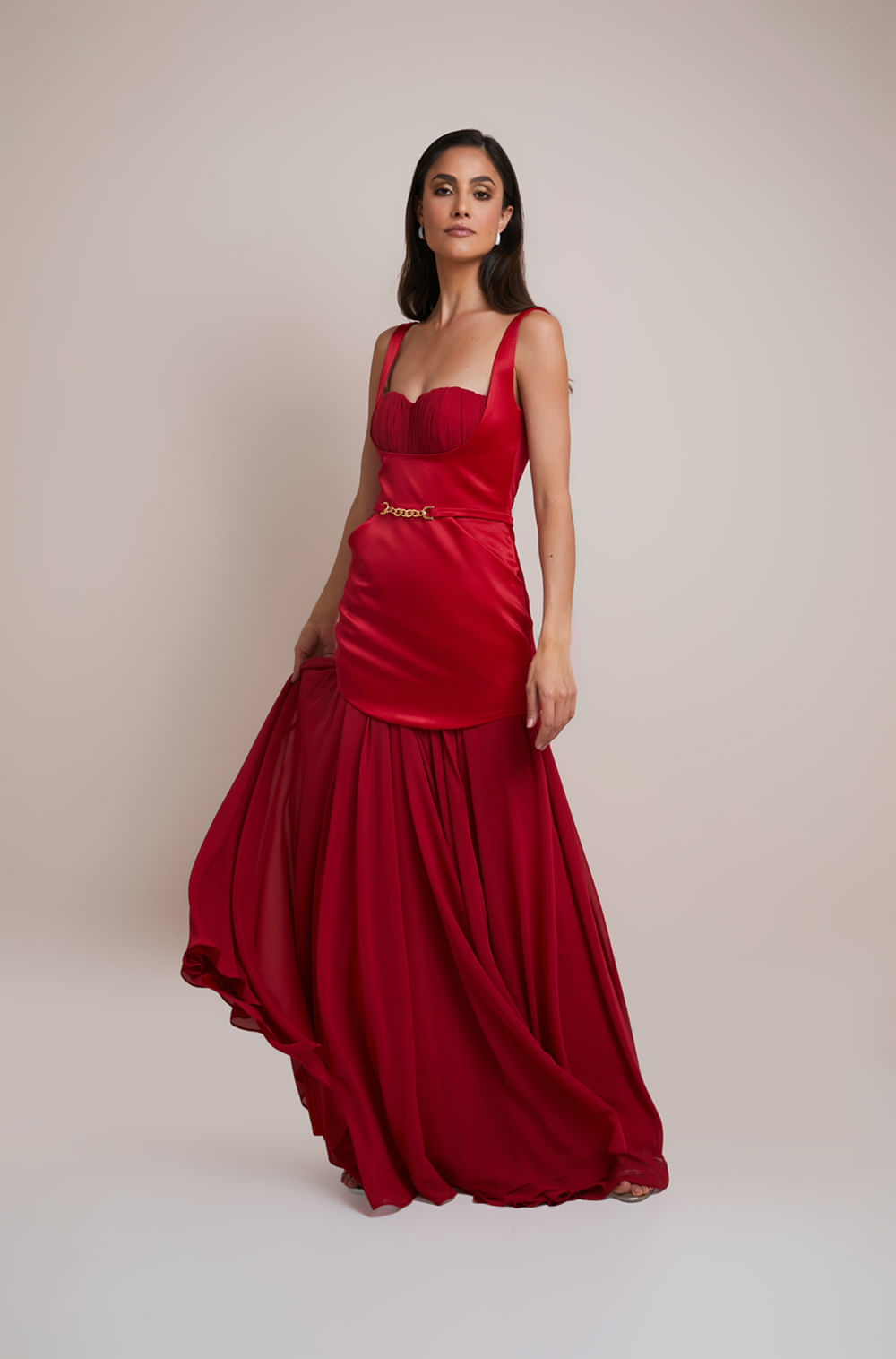 Vestido longo princesa Casual Rodado Alcinha vermelho - Bella Donna