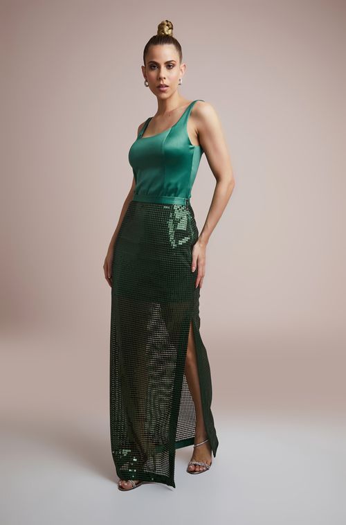 CONJUNTO VESTIDO CURTO COM SAIA LONGA LANA