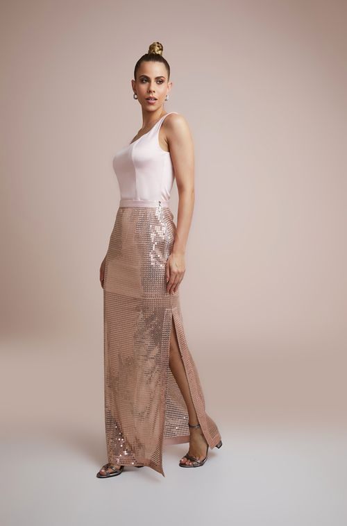 CONJUNTO VESTIDO CURTO COM SAIA LONGA LANA