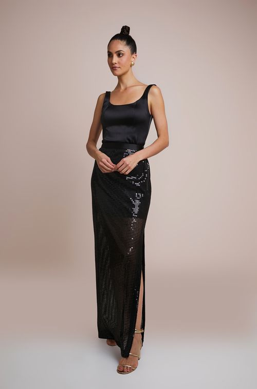 CONJUNTO VESTIDO CURTO COM SAIA LONGA LANA