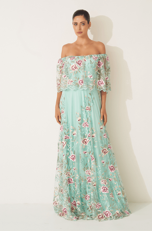 Vestido Longo Cristina Verde Agua
