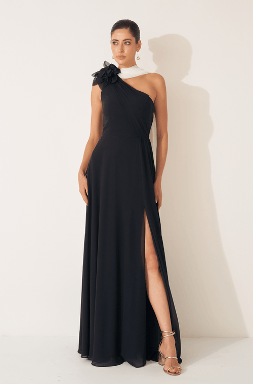 Vestido Longo Thassia Preto Branco