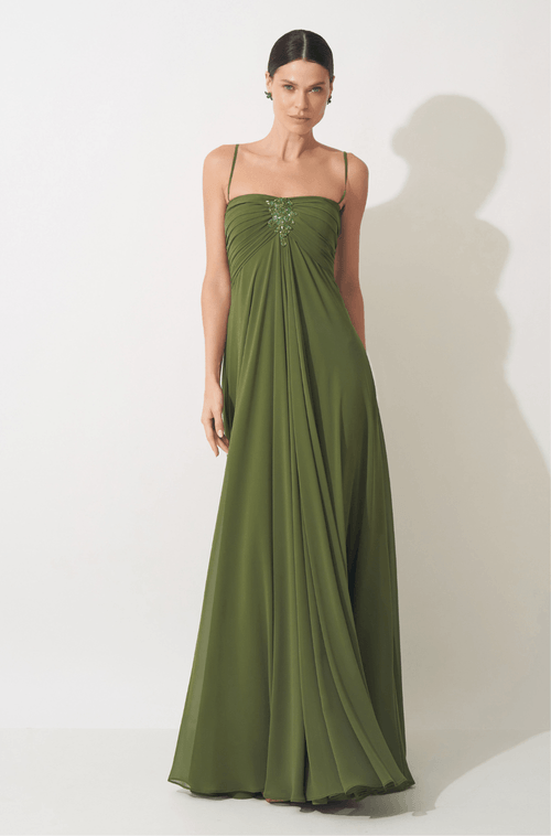 Vestido Longo Selena Verde Oliva - Hover