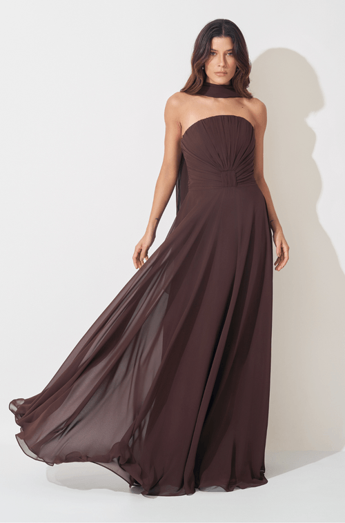Vestido Longo Loreta Marrom Cafe