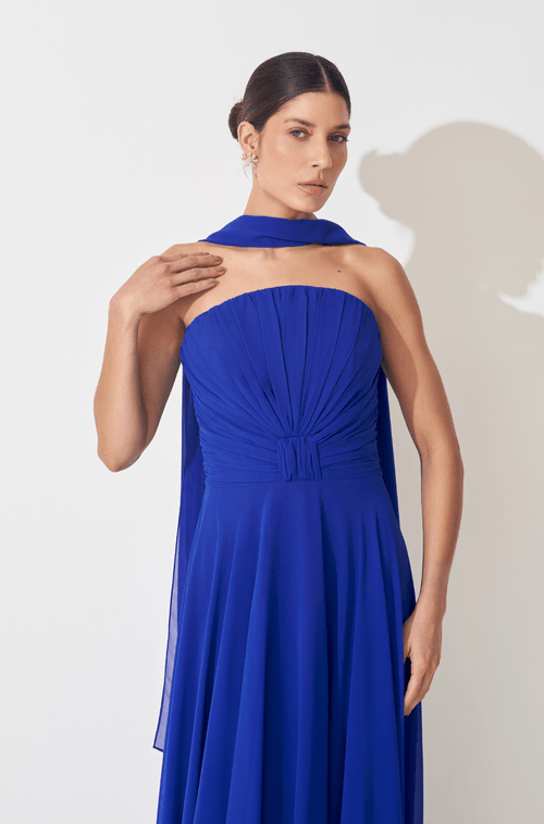 Vestido Longo Loreta Azul Bic - Hover