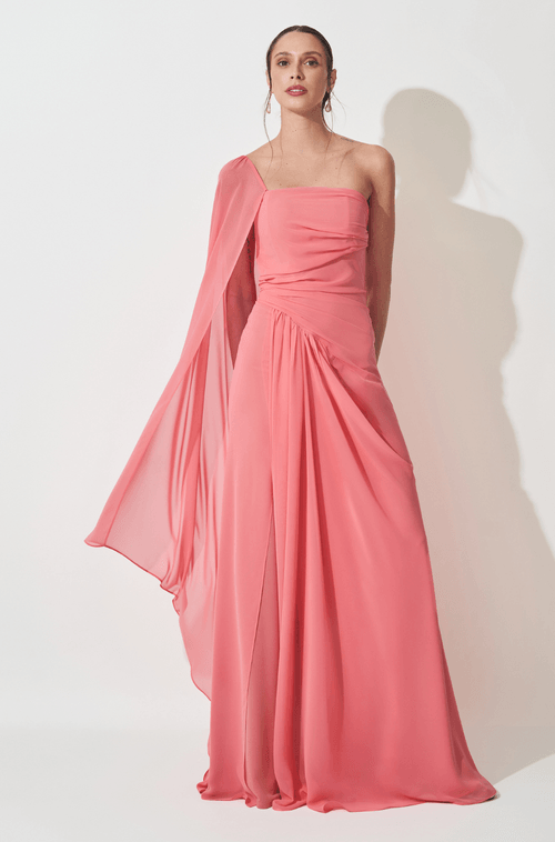 Vestido Longo Petala Coral