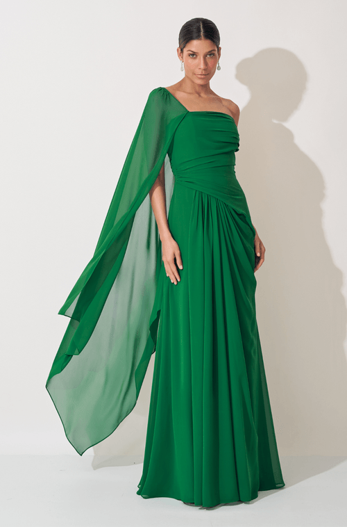 Vestido Longo Petala Verde Esmeralda