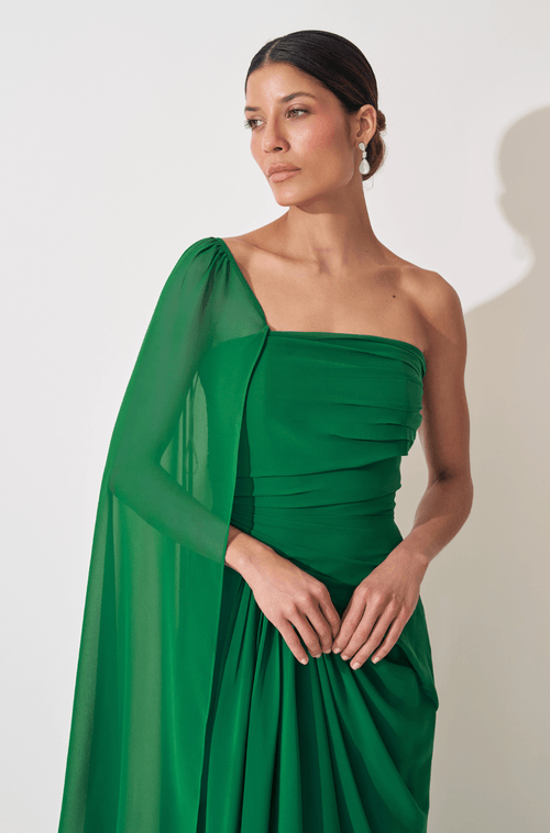 Vestido Longo Petala Verde Esmeralda - Hover