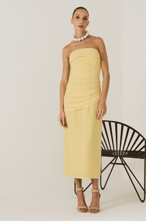 Vestido Midi Vitoria Amarelo Manteiga