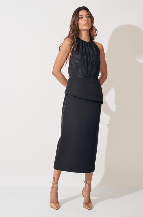 Saia Midi Rafaela Preto - Hover