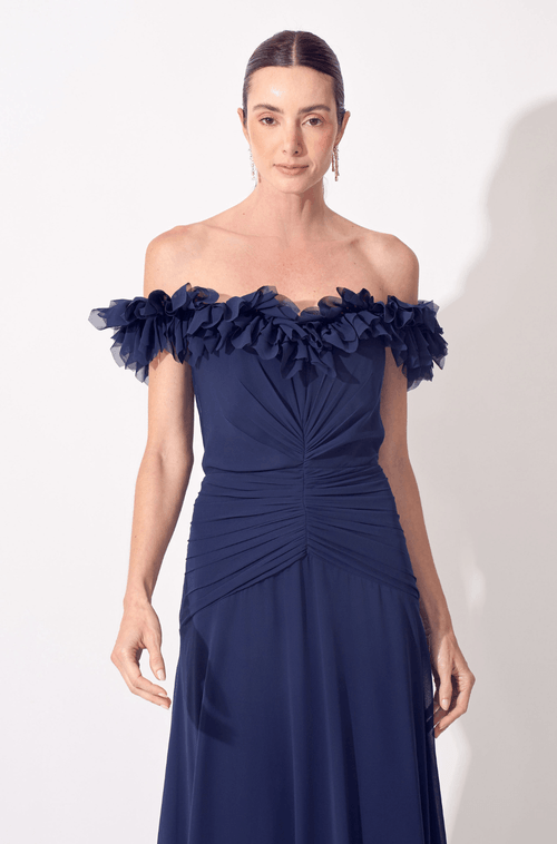 Vestido Longo Manuela Azul Marinho - Hover